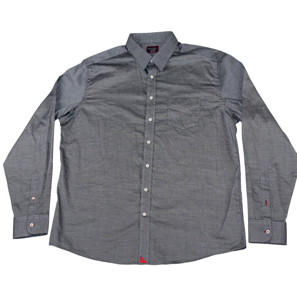 UNTUCKit XL Mens Grey Slim Fit Straight Point Collar Dress Shirt
